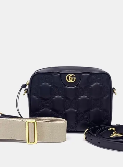 Gucci Black Leather GG Matelass&eacute; Crossbody Bag (702234)