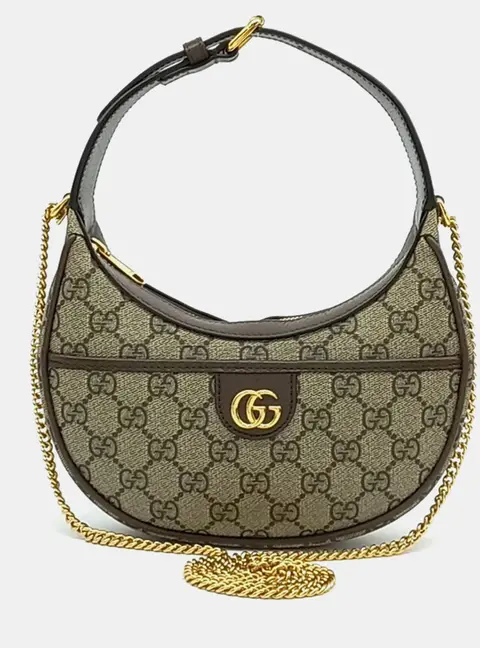 Gucci Ophidia GG Half Moon Mini Beige Coated Canvas Shoulder Bag (772308)
