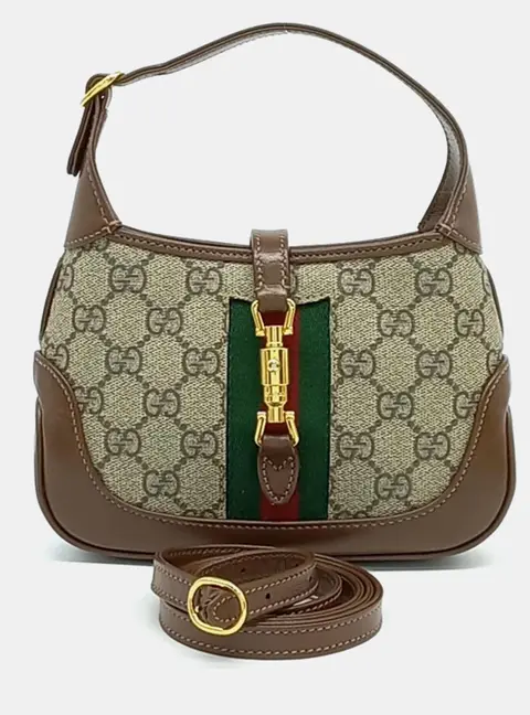 Gucci Jackie 1961 Beige/Brown Coated Canvas Mini Hobo Bag (637092)