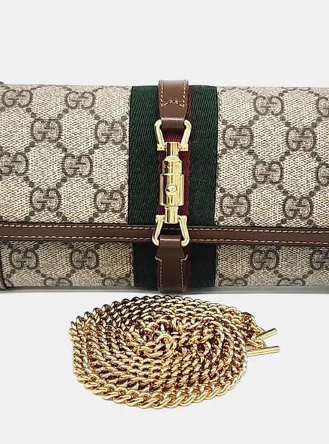 Gucci Jackie 1961 Beige/Brown Canvas Chain Mini Crossbody Bag