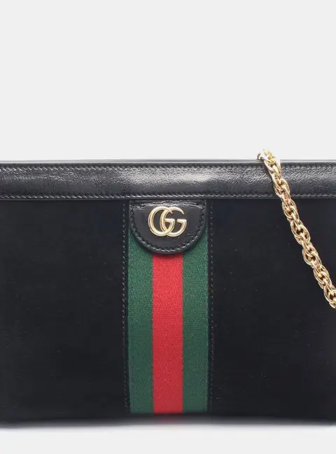 Gucci Ophidia Small Black Suede Patent Leather Chain Shoulder Bag