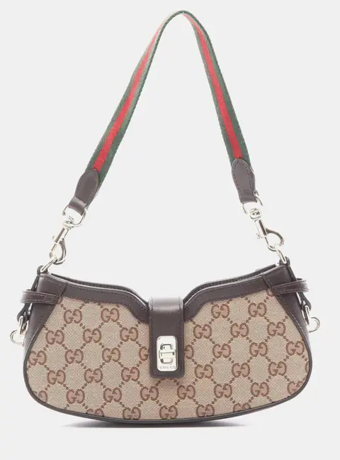 Gucci Moon Side Mini Beige GG Canvas Brown Leather Shoulder Bag
