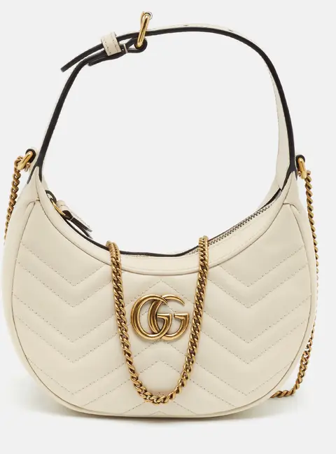 Gucci GG Marmont Small Off White Matelass&eacute; Leather Hobo