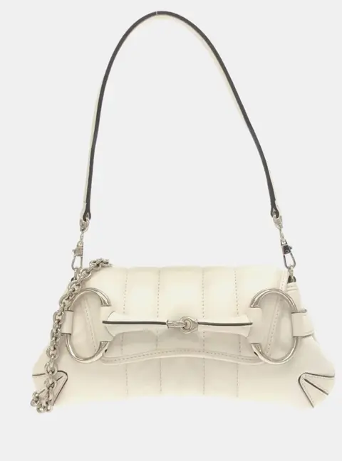 Gucci Horsebit Chain Small Great White Vertical Quilted Leather Shoulder Bag