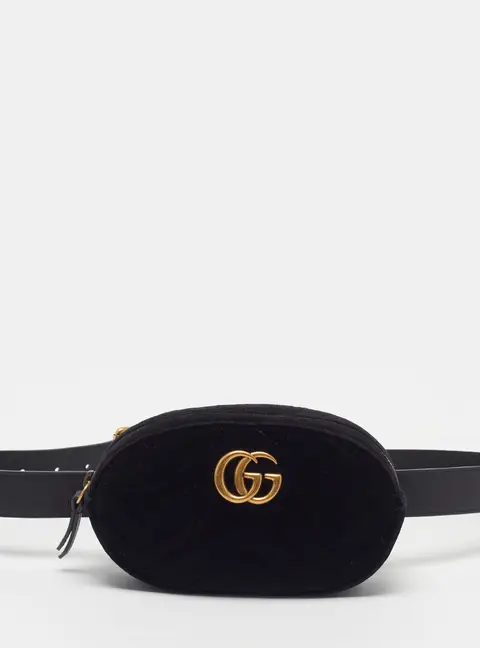 Gucci GG Marmont Black Matelass&eacute; Velvet Belt Bag