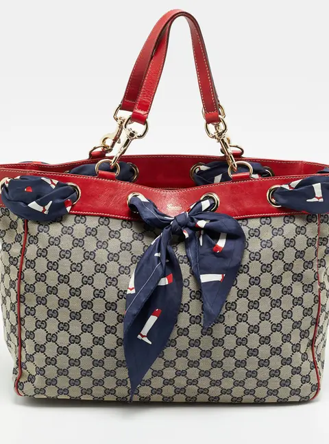 Gucci Positano Scarf Large Beige/Red GG Canvas and Leather Tote