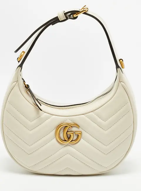 Gucci GG Marmont Small White Matelass&eacute; Leather Hobo