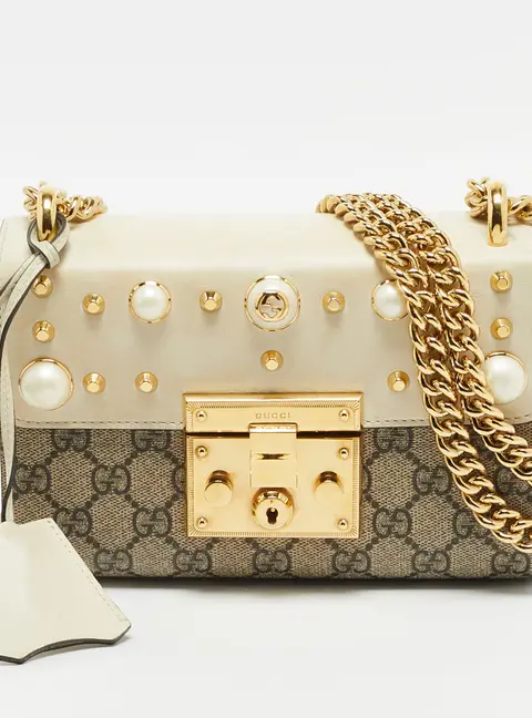 Gucci Padlock Small White/Beige GG Supreme Canvas and Leather Shoulder Bag