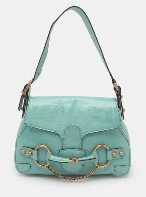 Gucci Horsebit Chain Turquoise Leather Shoulder Bag