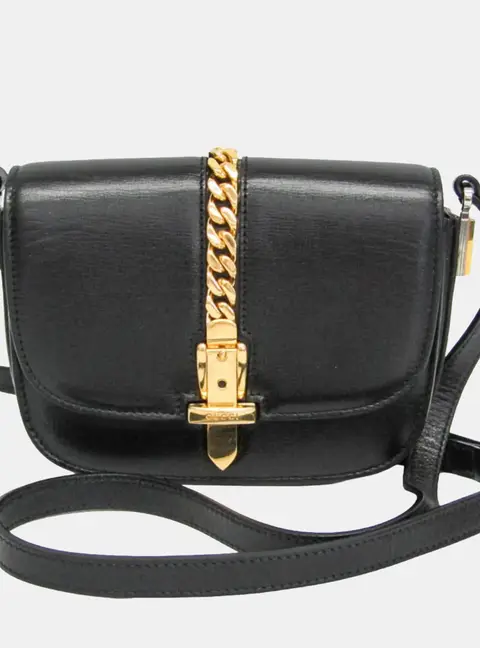 Gucci Sylvie 1969 Mini Black Smooth Leather Crossbody Bag