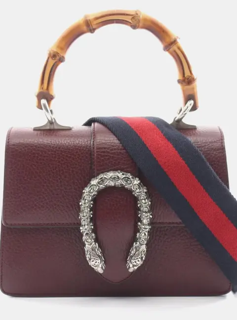 Gucci Dionysus Mini Bordeaux Grained Calfskin Leather Bamboo Top Handle Bag