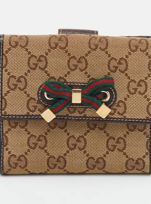 Gucci Princy Beige/Brown GG Canvas and Leather French Wallet