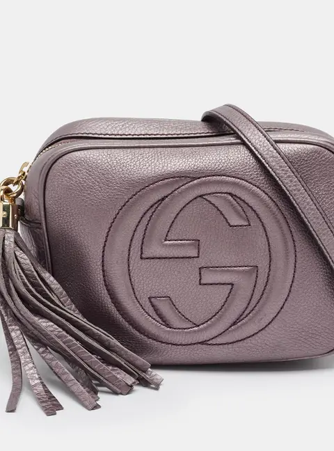 Gucci Soho Disco Metallic Purple Leather Camera Crossbody Bag