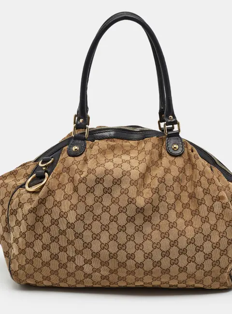 Gucci Sukey Dome Beige/Brown GG Canvas and Leather Satchel