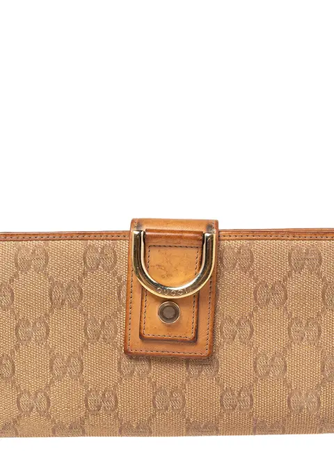 Gucci Metallic Beige GG Canvas and Leather D Ring Continental Wallet