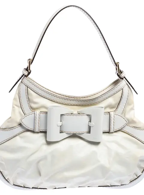 Gucci White Coated Canvas and Leather Medium Queen Hobo