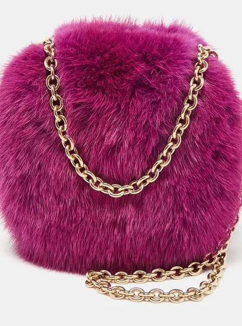 Gucci Purple Fur Chain Clutch