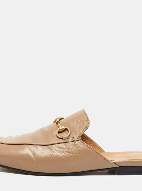 Gucci Princetown Size 38 Beige Leather Horsebit Flat Mules