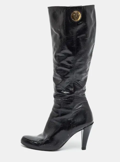Gucci Hysteria Size 37.5 Black Leather Knee Length Boots