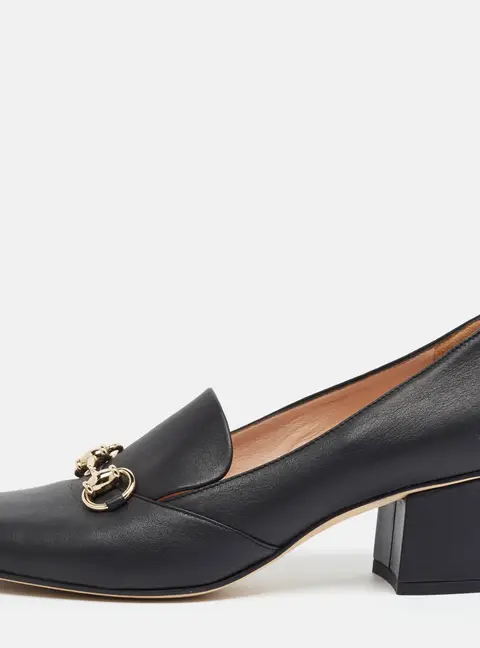 Gucci Horsebit Size 38 Black Leather Block Heel Loafers Pumps