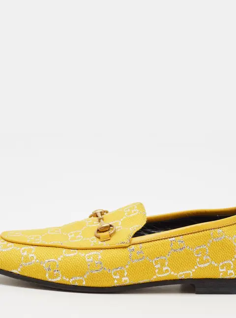 Gucci Jordaan Size 38 Yellow Canvas and Leather Loafers