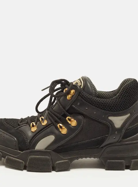 Gucci Flashtrek Size 39 Black Leather and Suede Removable Crystals Lace Up Sneakers