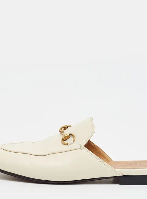 Gucci Princetown Size 37.5 Cream Leather Mules