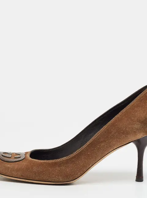 Gucci Interlocking G Size 42.5 Brown Suede Round Toe Pumps