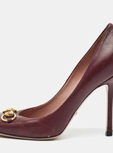 Gucci Horsebit Size 38 Burgundy Leather Platform Pumps