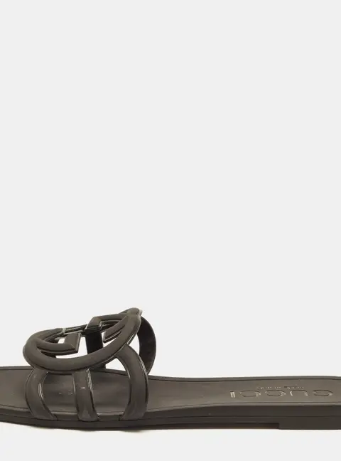 Gucci Interlocking G Size 40 Black Rubber Flat Slide Sandals