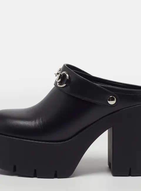 Gucci Horsebit Size 39.5 Black Leather Platform Mules