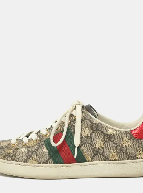 Gucci Ace Size 37 Brown/Beige GG Bee Print Supreme Canvas Low Top Sneakers
