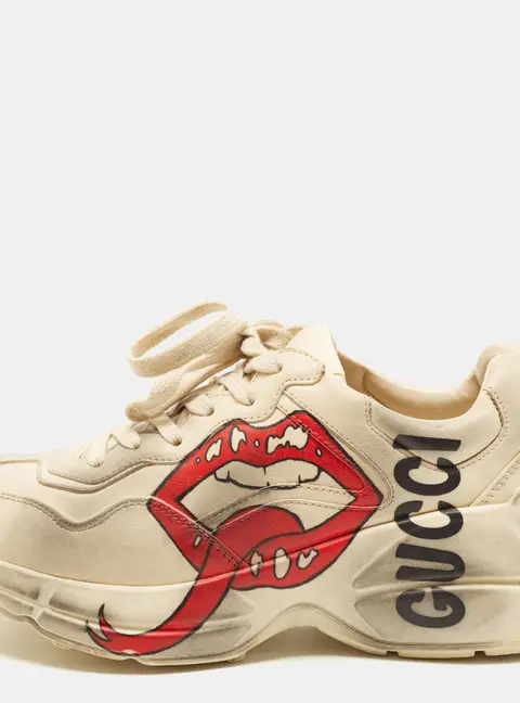 Gucci Rhyton Size 36 Cream Leather Lace Up Sneakers