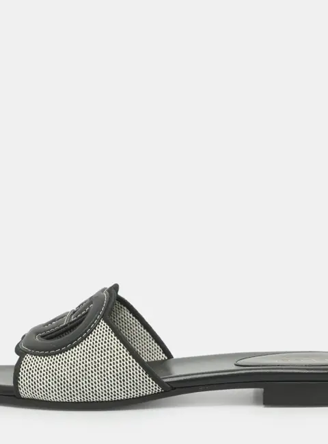Gucci Interlocking GG Size 37 Black/White Canvas and Leather Flats