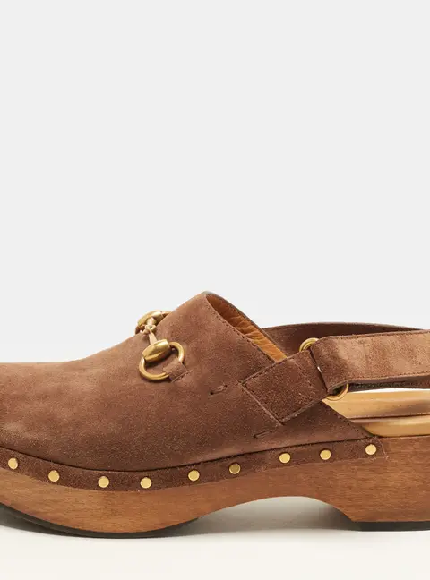 Gucci Amstel Size 39.5 Brown Suede Horsebit Slingback Clogs