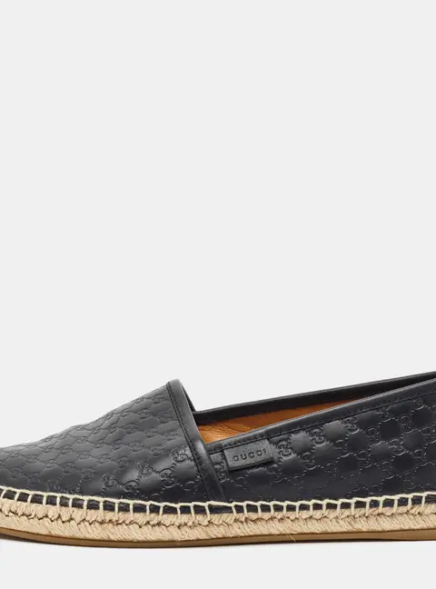 Gucci Microguccissima Size 38.5 Black Leather Espadrille Flats