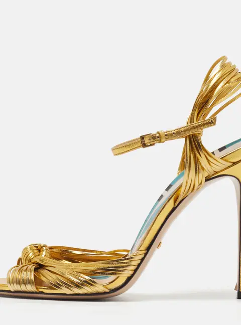 Gucci Allie Size 40 Gold Leather Ankle Strap Sandals