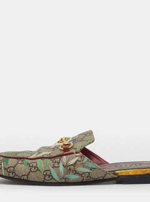 Gucci Princetown Size 37.5 Multicolor Coated Canvas Mules