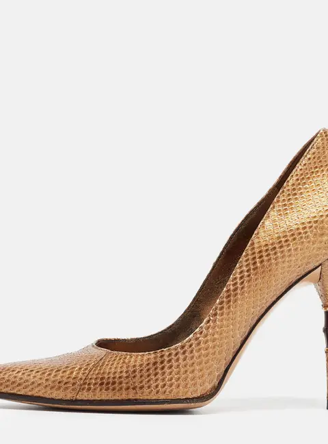 Gucci Metallic Gold Snakeskin Bamboo Heel Pumps Size 36