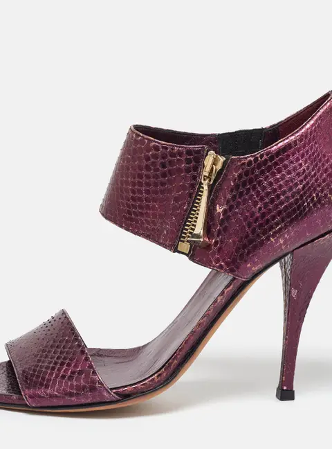 Gucci Purple Python Embossed Leather Open Toe Zip Sandals Size 39
