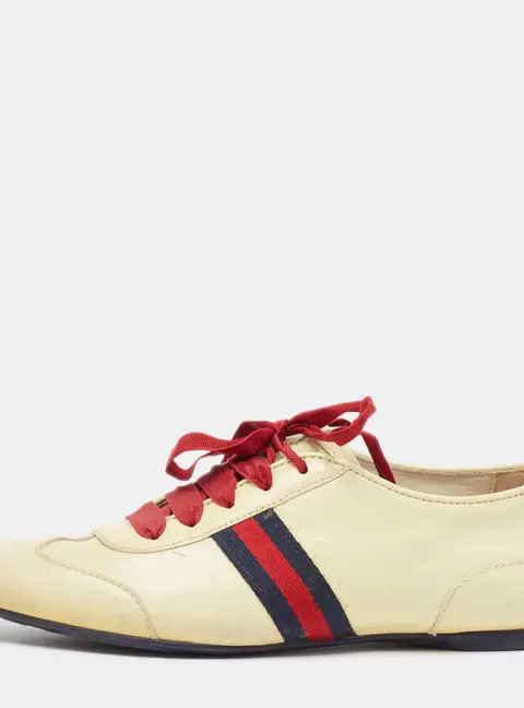 Gucci Size 36 Cream Patent Leather Lace Up Sneakers