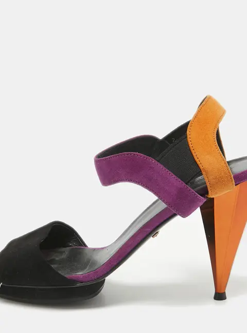 Gucci Multicolor Suede Liberty Ankle Strap Sandals Size 37