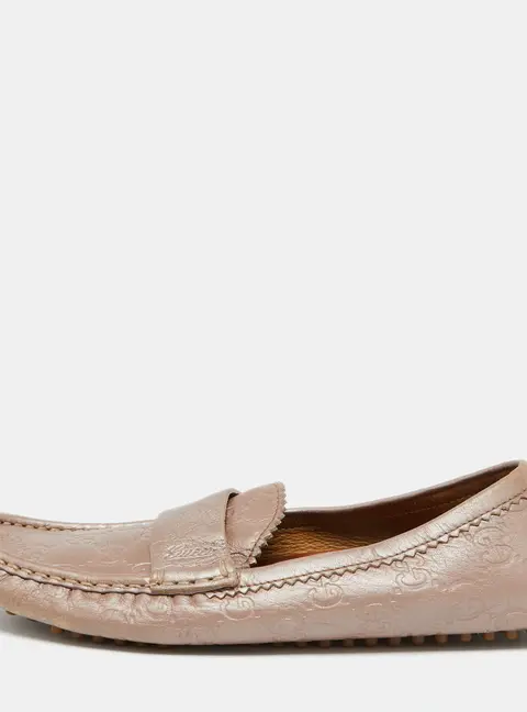 Gucci Champagne Pink Guccissima Leather Slip On Loafers Size 35.5