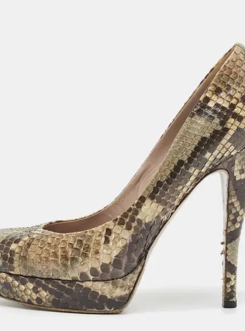 Gucci Brown Python Leather Platform Pumps Size 39