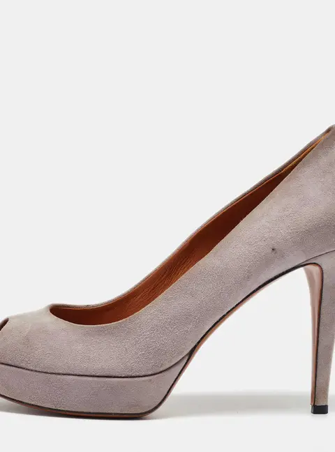 Gucci Light Grey Suede Peep Toe Platform Pumps Size 39