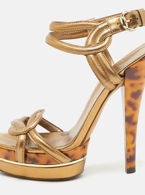 Gucci Metallic Leather Orchid Twist Sandals Size 36