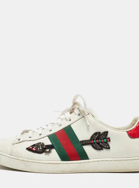 Gucci White Leather Arrow Embellished Ace Low Top Sneakers Size 39