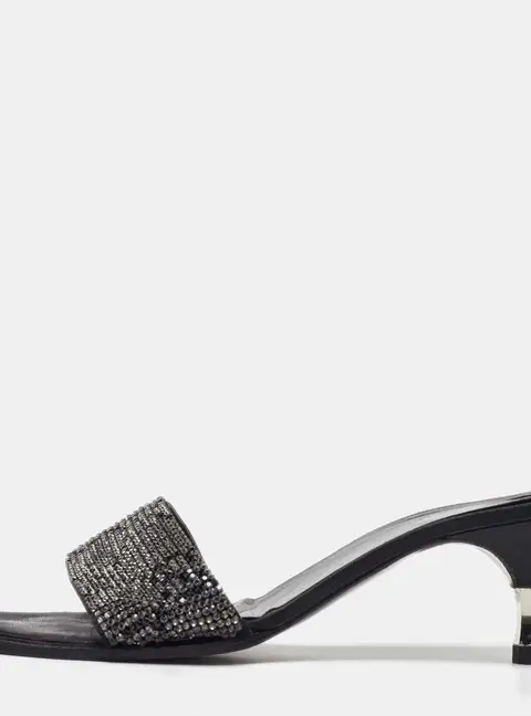 Gucci Black Fabric Crystal Embellished Slide Sandals Size 38.5