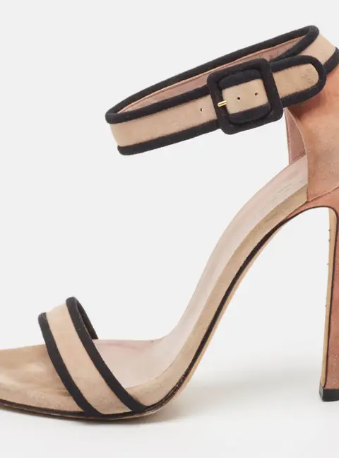 Gucci Beige/Black Suede Ankle Strap Sandals Size 38