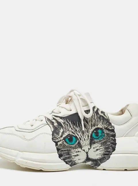 Gucci White Leather Mystic Cat Rhyton Low Top Sneakers Size 40